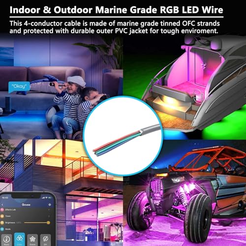 Recoil 100 pies 4 conductores 18AWG de bajo voltaje RGB cabl