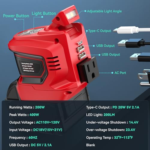 Inversor de corriente para batería Milwaukee de 18 V, invers