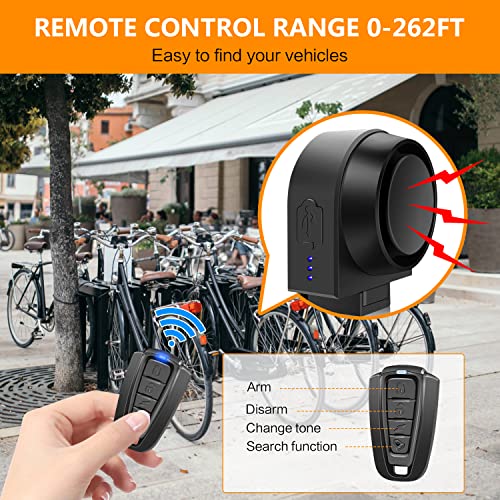 Alarma de bicicleta con carga USB remota 115dB vibración ant