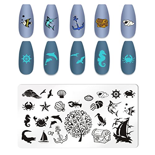Juego de 6 placas de estampado de uñas de paisajes marinos p