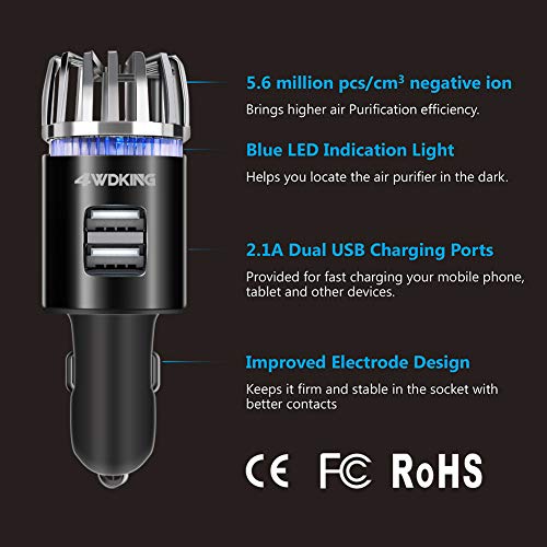 4WDKING Ionizador purificador de aire para automóvil, 12 V,