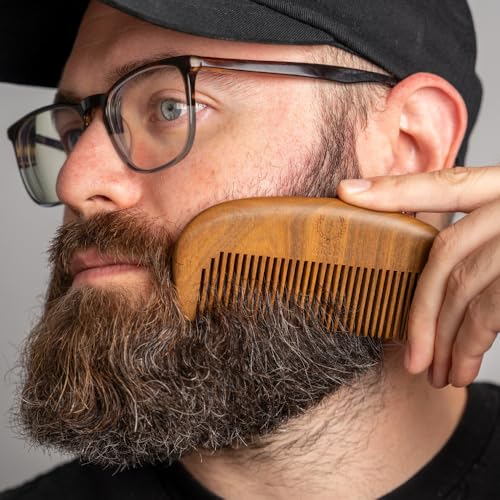 Zeus Peine de barba de sándalo orgánico con funda de cuero