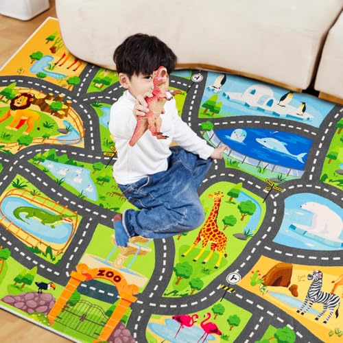 Alfombra de camino de animales para niños, 59 x 39.4 pulgada