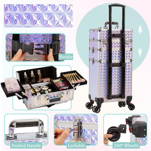Estuche de tren de maquillaje rodante 3 en 1, carrito profes