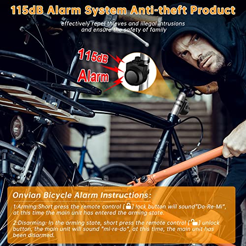 ONVIAN Rechargeable Bike Bell Bike Alarm with Wireless Remot