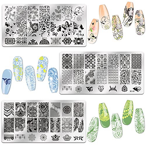 Biutee Kit de placa de estampado de uñas, 2 sellos de uñas,