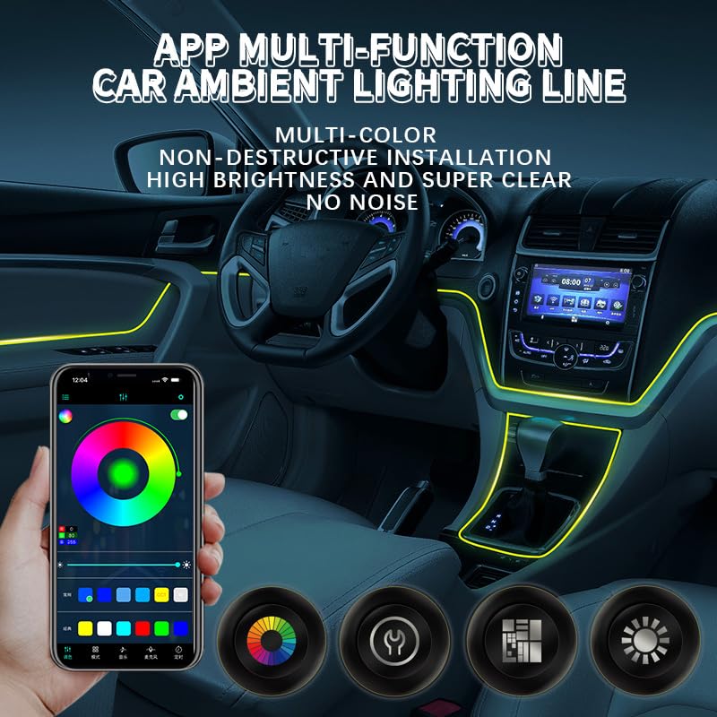 Luces de neón para interiores de coche, tira de luces LED co