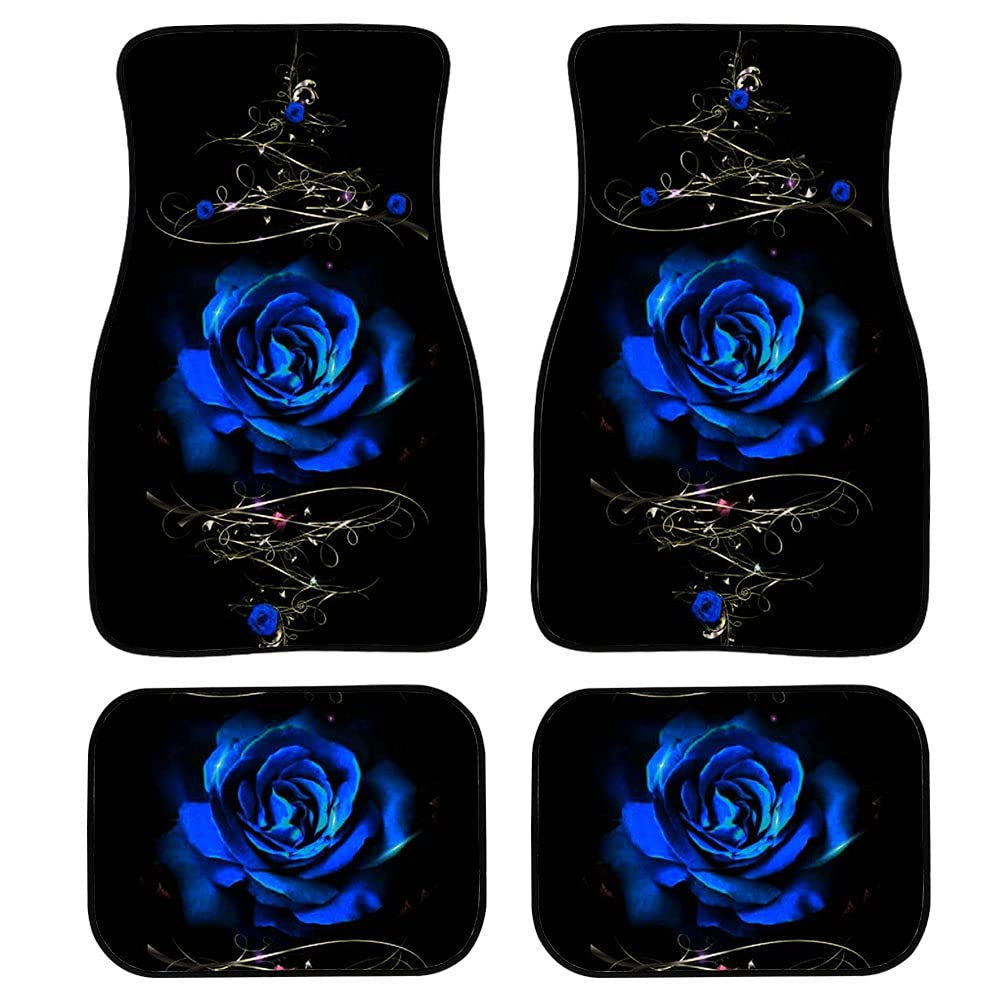Biyejit Alfombrillas de coche con diseño de rosas azules, al