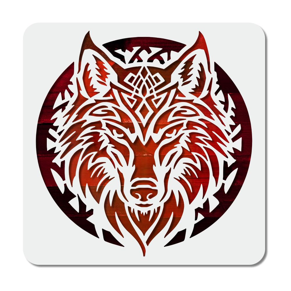 MAYJOYDIY Plantilla de dibujo de lobo poderoso de 11.8 x 11.