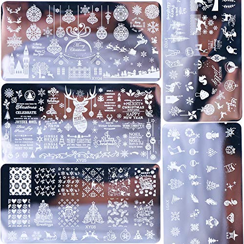 Platos de estampado de uñas de Navidad, 5 piezas, kit de sel