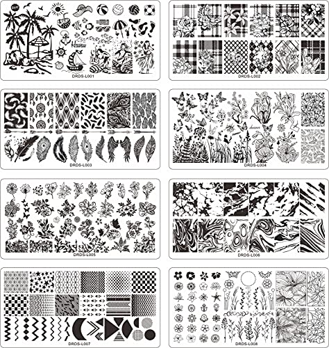 VNC Juego de 13 placas de sello de uñas, 8 placas, 2 sellos,