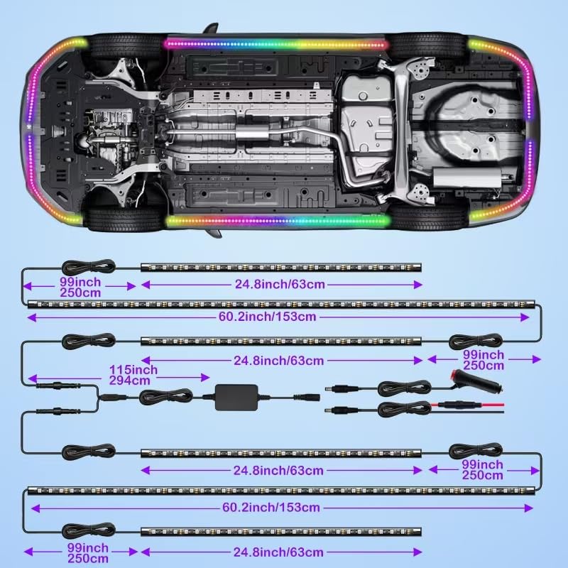 Underglow - Luces LED para automóviles, 6 luces LED intelige
