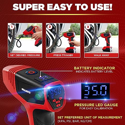 Bullseye Pro Max Deluxe - Inflador de neumáticos portátil, c