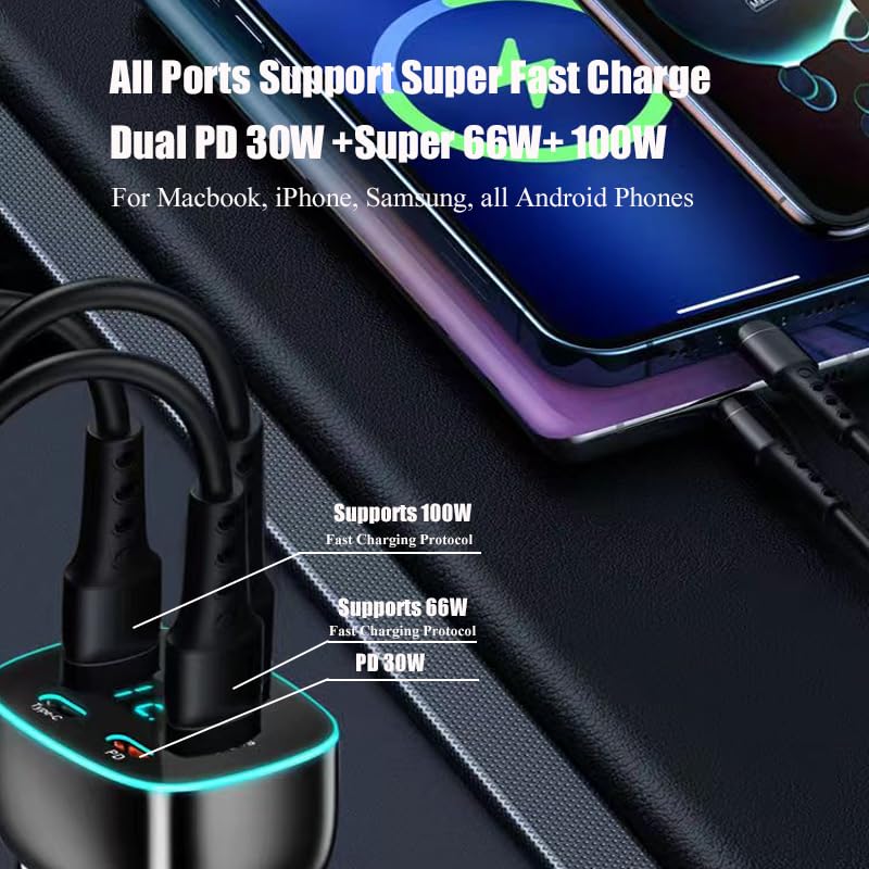 Cargador de teléfono de coche USB C de 5 puertos con pantall