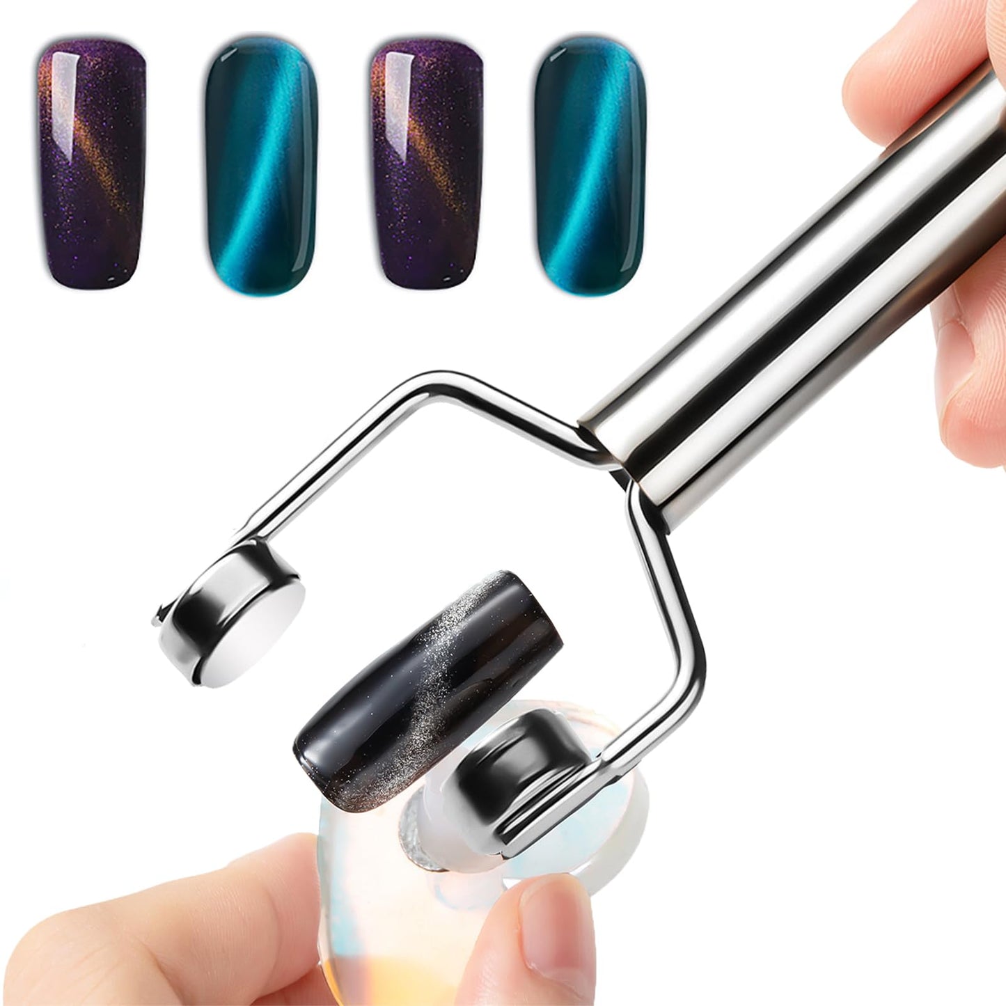 Imán de uñas de ojo de gato de doble cabeza, en forma de Y,