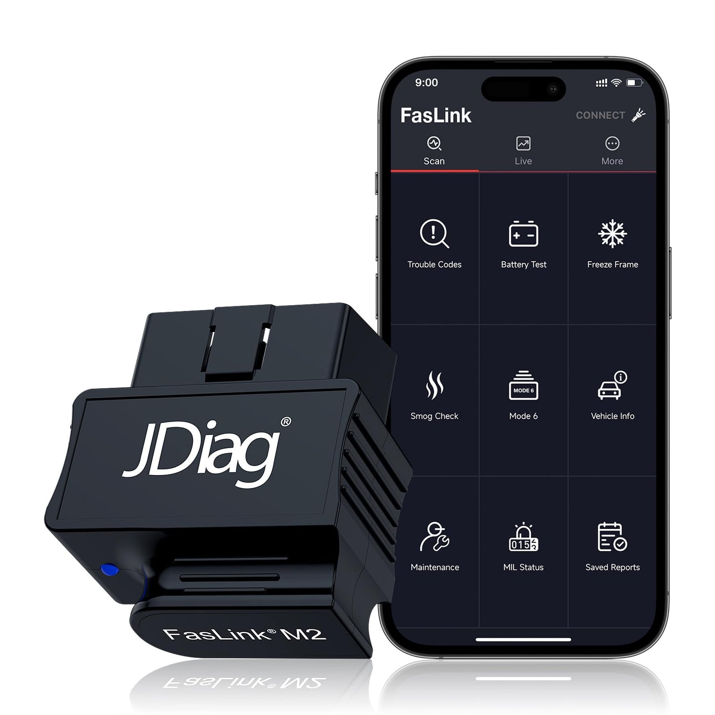 Escáner Bluetooth M2 OBD2 para iPhone y Android ELM327 OBDII