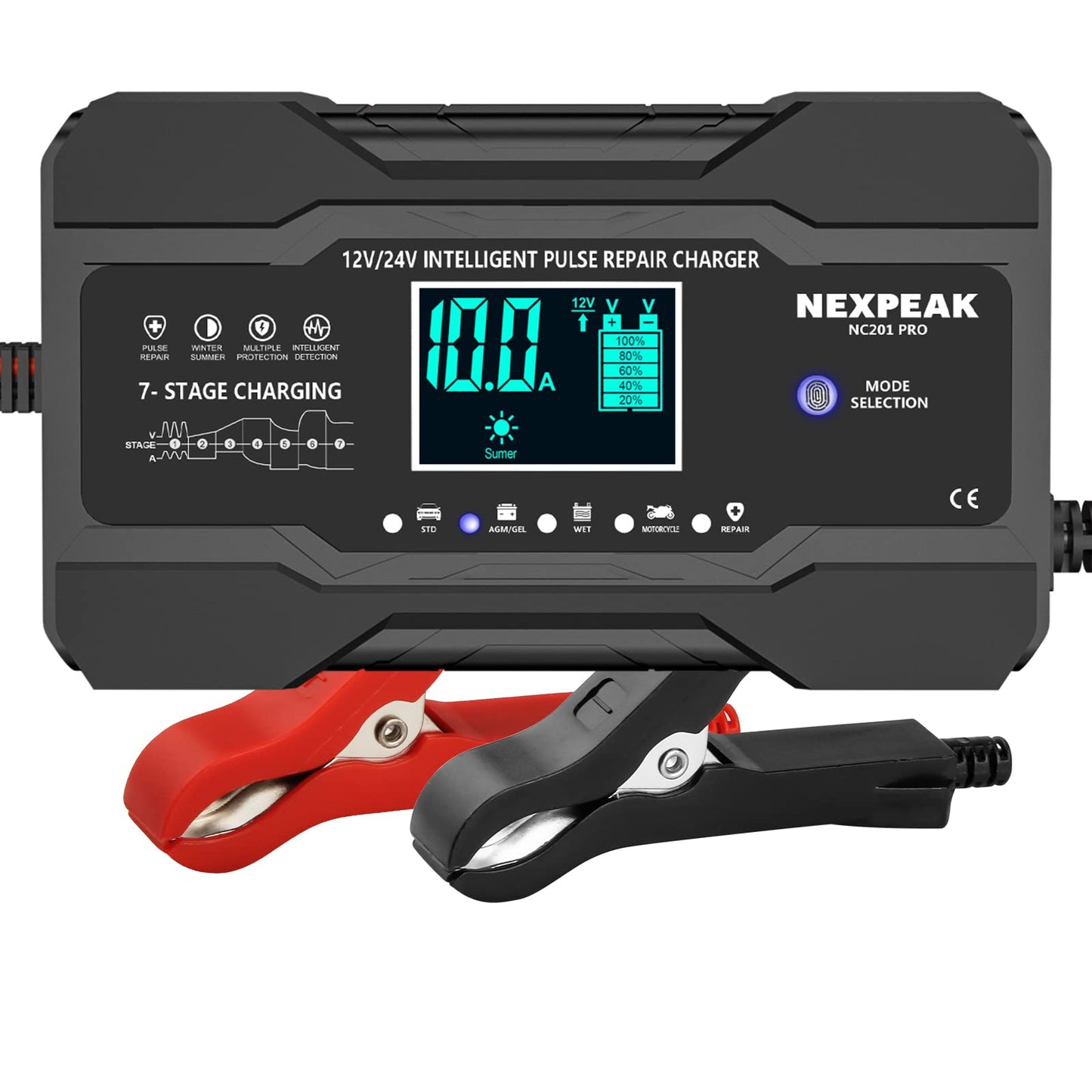 NEXPEAK Cargador de batería de coche de 10 amperios, 12 V y