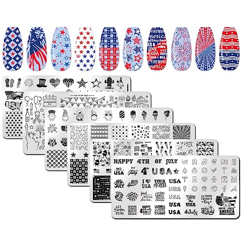 Juego de 6 placas de estampado de uñas para uñas del 4 de ju