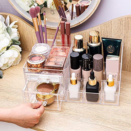 SuoXing Organizador de maquillaje acrílico con 2 cajones, or
