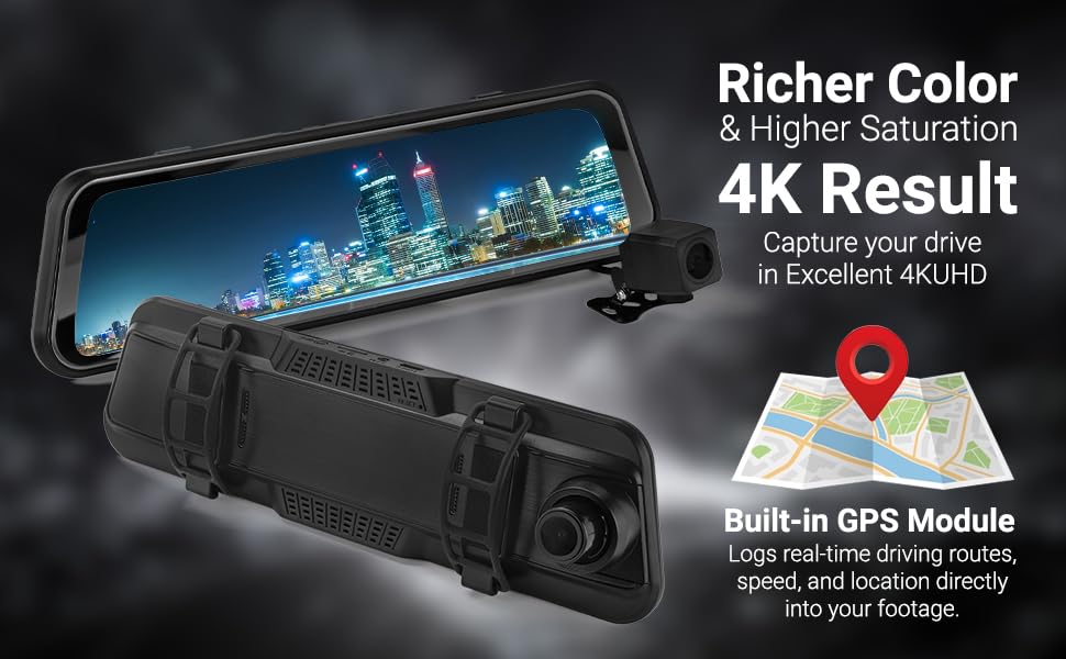 Cámara de tablero de espejo 4K con GPS y visión nocturna, cá