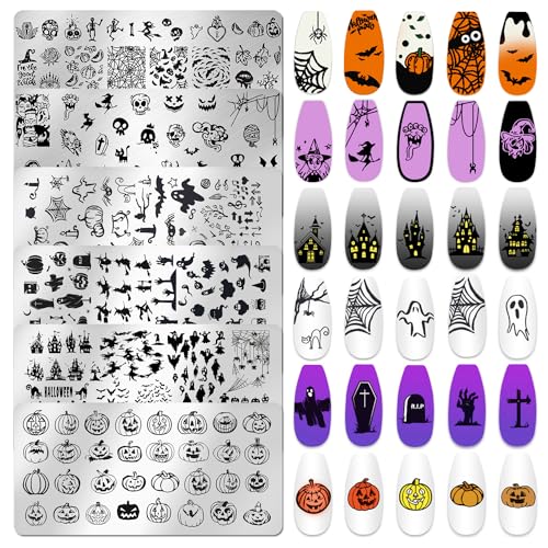 6 placas de estampado de uñas de Halloween para uñas, placa