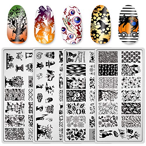 4 piezas de placas de estampado de arte de uñas de Halloween