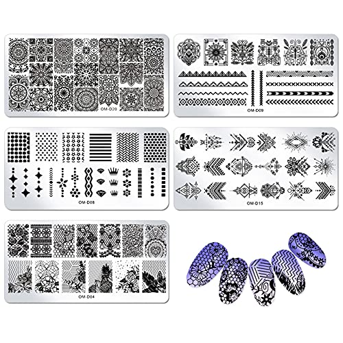 WOKOTO Juego de 5 placas de estampado de uñas para arte de u