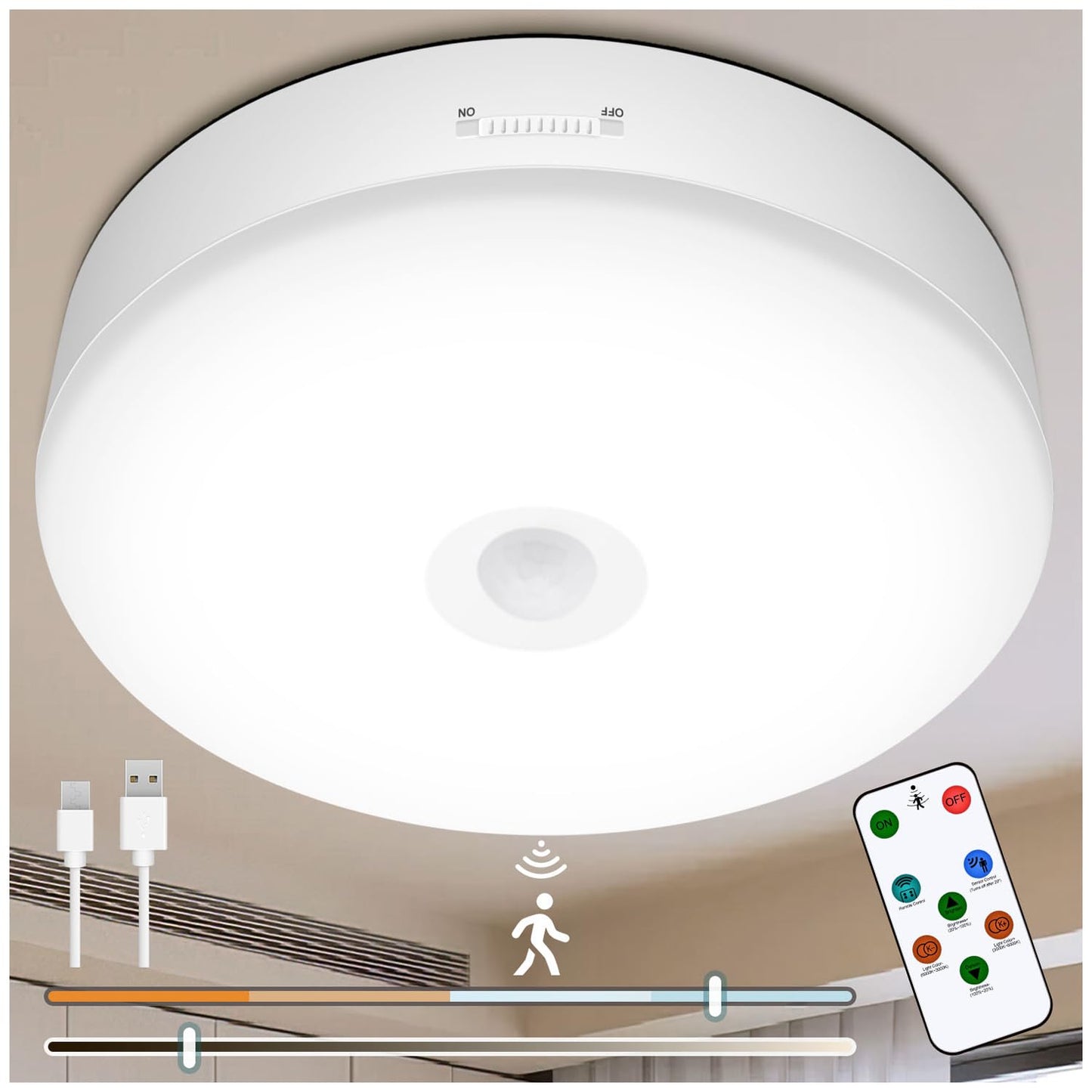 Yurnero Luz de techo recargable con sensor de movimiento con