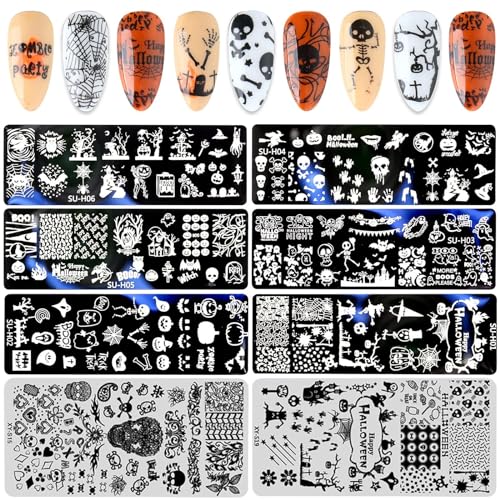 EBANKU Plantillas para estampado de uñas de Halloween, 8 uni