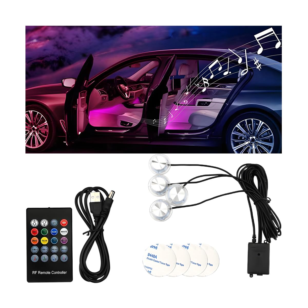 Kit de luz LED 5 en 1 para interior del automóvil, súper bri