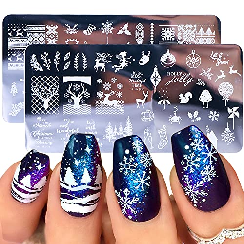 Platos de estampado de uñas de Navidad, 5 piezas, kit de sel