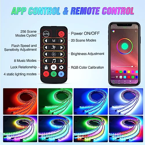 Nilight 4 tiras de luces de neón para automóvil, 256 LED, RG