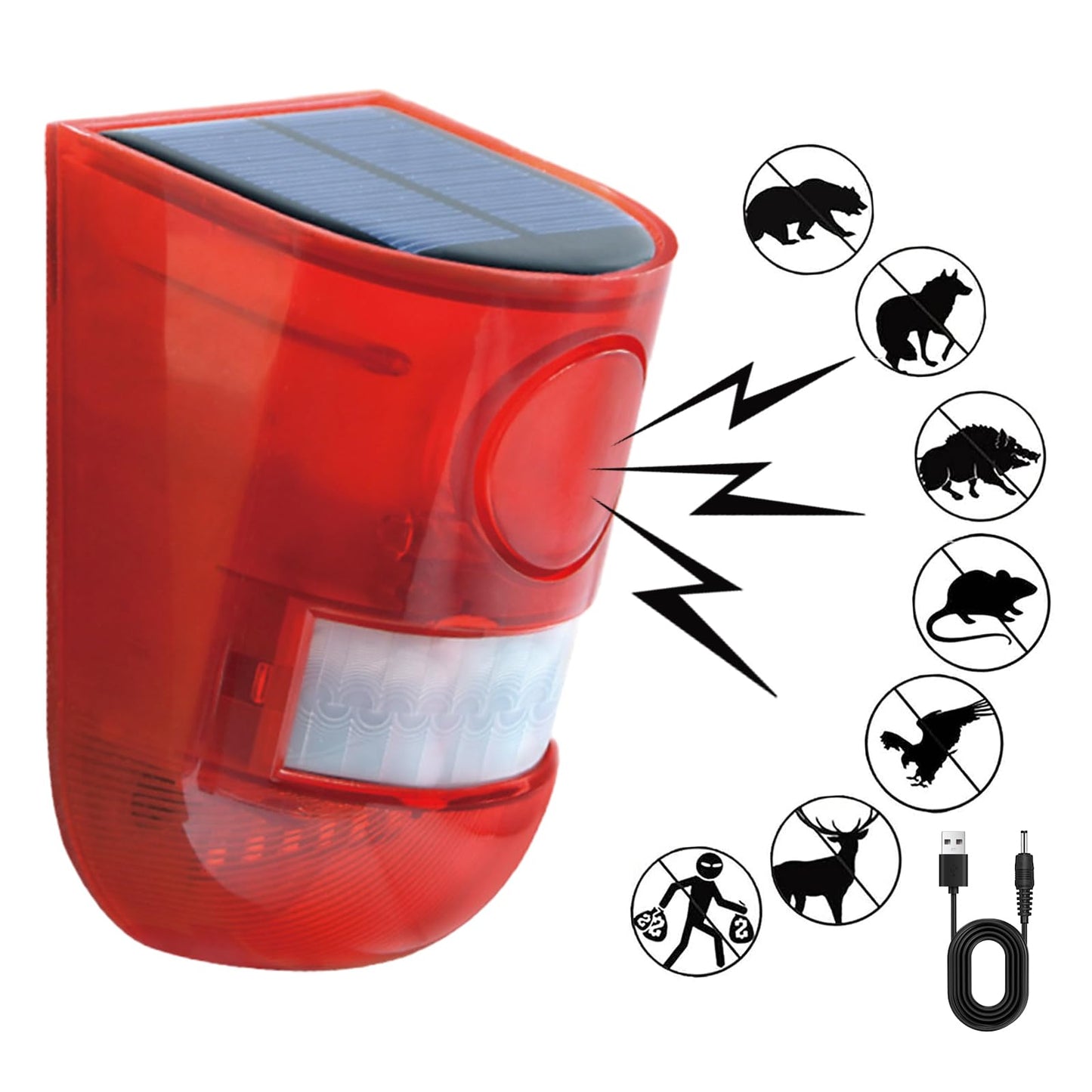 ChunHee Alarma solar de sonido y luz para exteriores, sensor