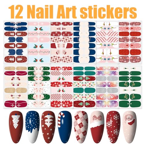 WOKOTO 12 hojas de 168 calcomanías de esmalte de uñas de Nav