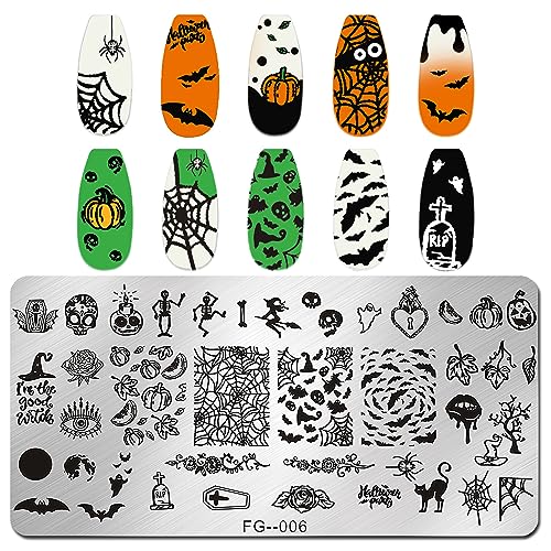 6 placas de estampado de uñas de Halloween para uñas, placa
