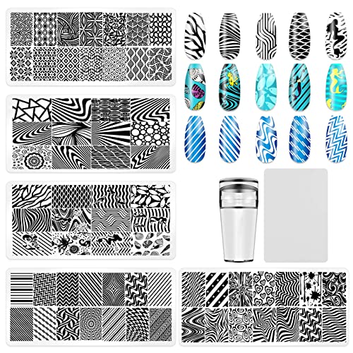 KAAGEE Juego de 5 placas de estampado de arte de uñas geomét