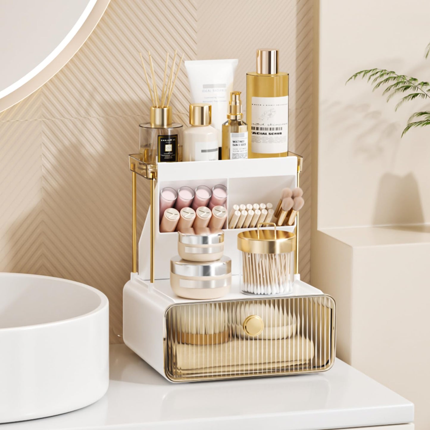 Organizador de maquillaje de 2 niveles para encimera, organi
