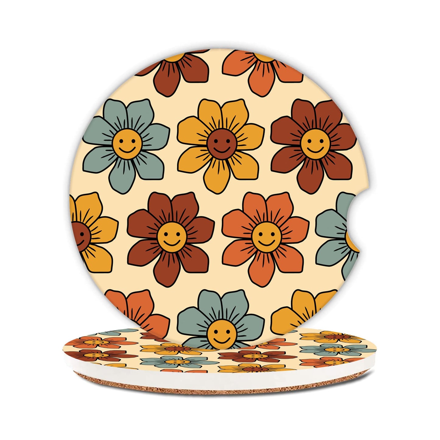 Posavasos vintage de flores hippie para automóvil, portavaso
