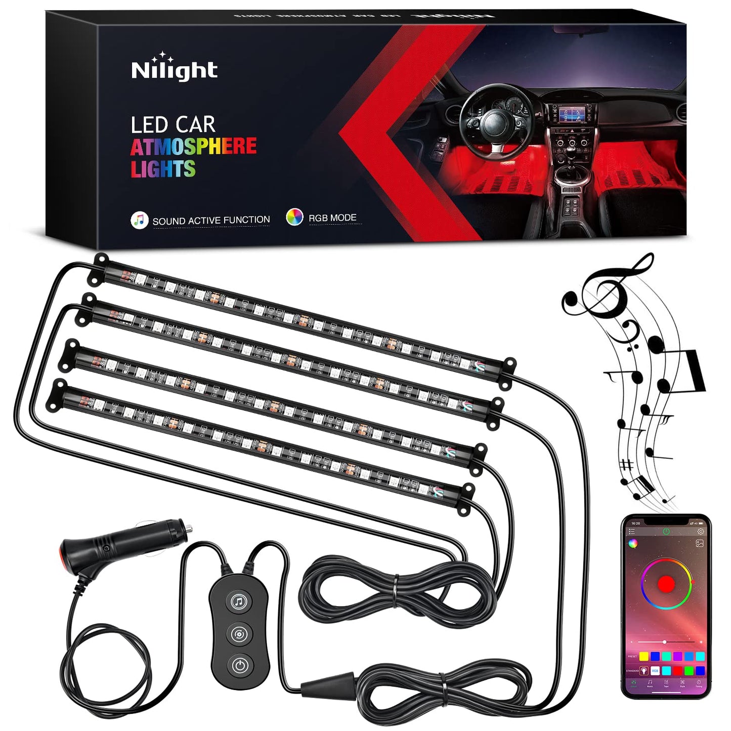 Nilight Luces interiores de automóvil con control de aplicac