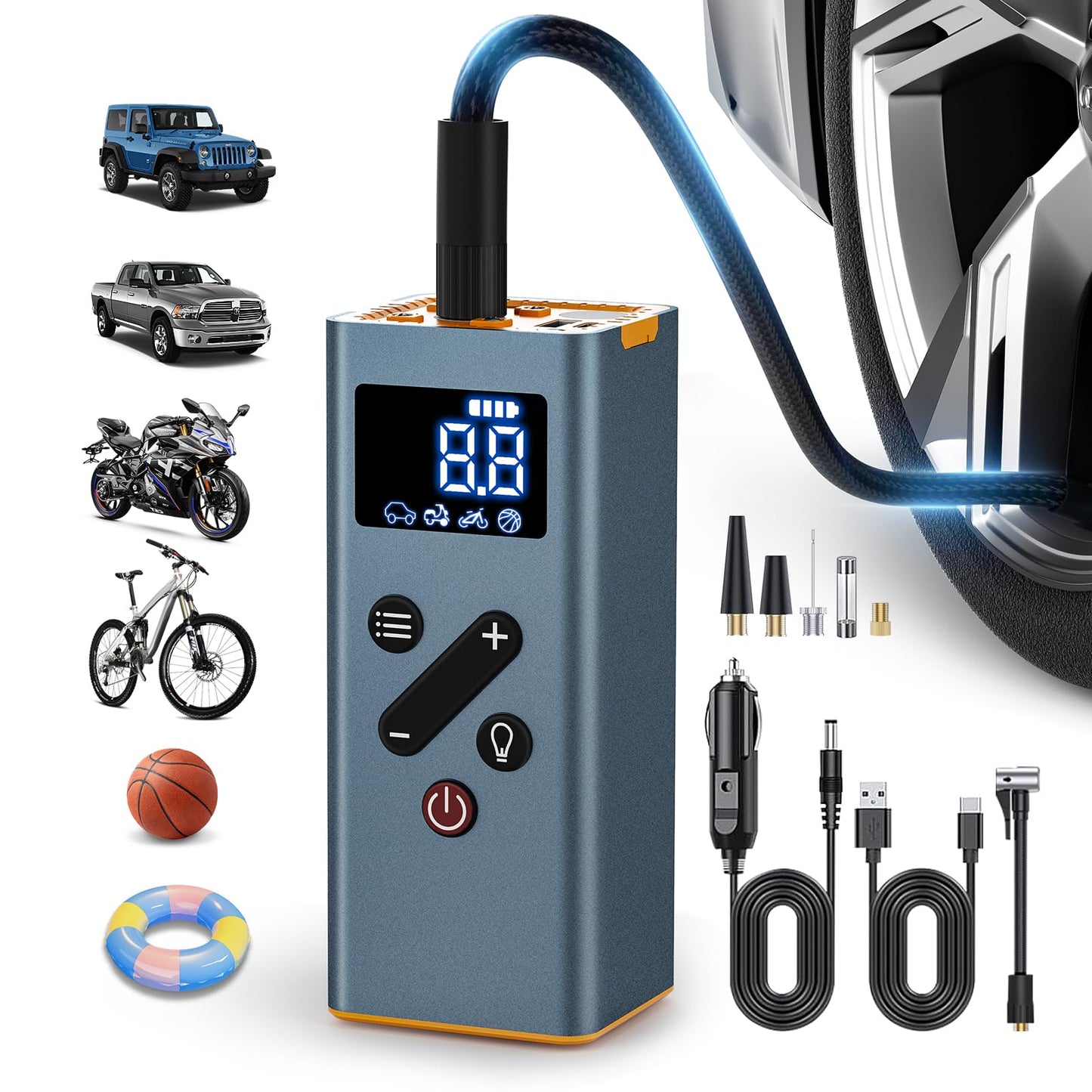Inflador de neumáticos, compresor de aire portátil de 12 V C