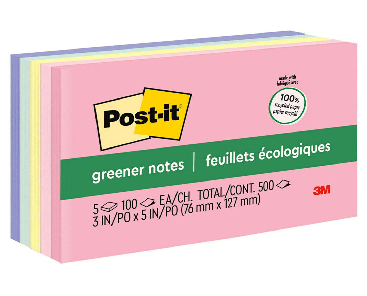Post-it Greener Notes - Notas adhesivas de 3 x 5 en 5 blocs