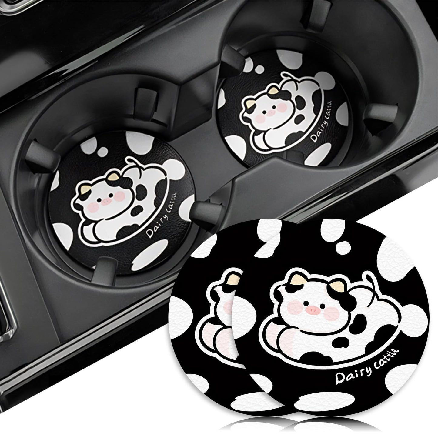 2PCS Cow Car Cup Holder Coaster, Universal Cute Cattle Non-S
