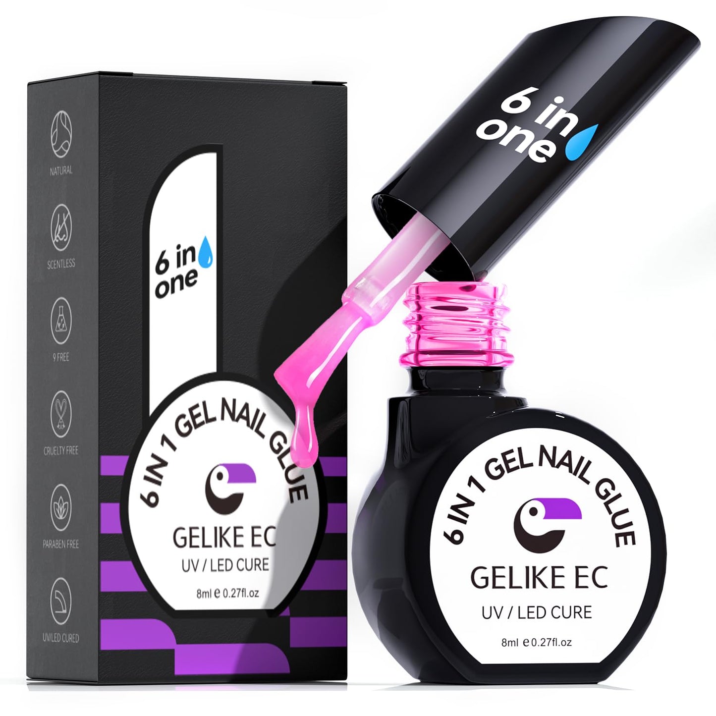 Pegamento UV para uñas, pegamento UV 6 en 1 con capa base de
