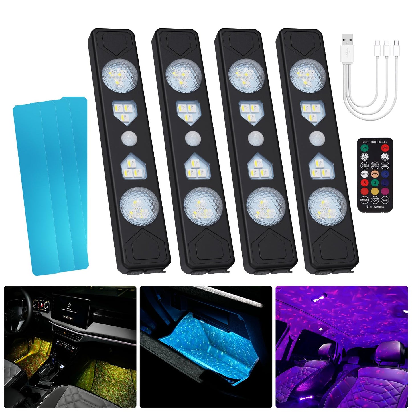 1797 Luces interiores del coche inalámbrico LED RGB USB Cont