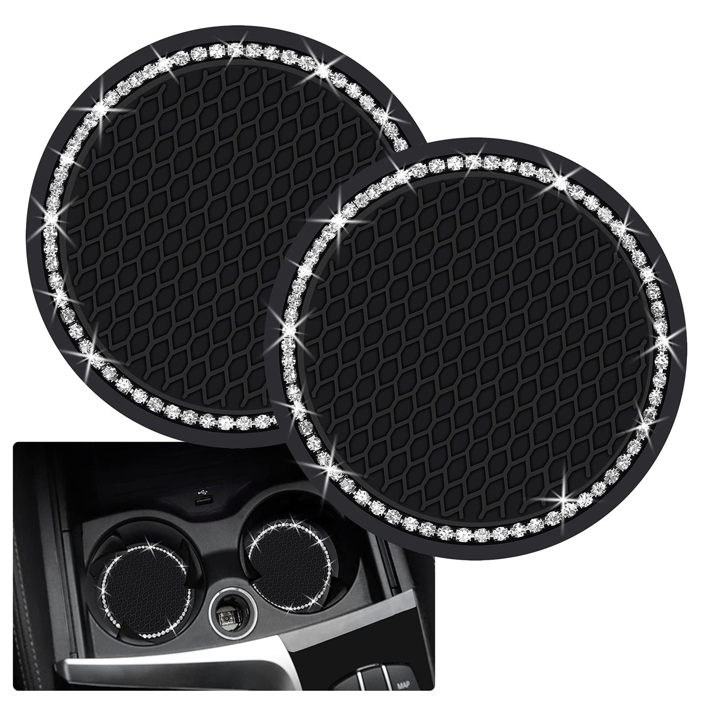 2 posavasos brillantes para automóvil, 2.75 pulgadas, portav