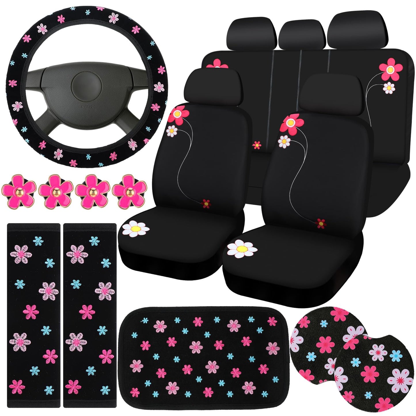 BBTO Juego de 19 accesorios bordados para automóvil, incluye