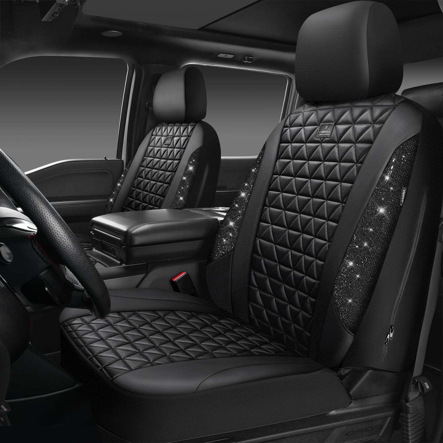 CAR PASS Fundas de asiento de automóvil de cuero con diamant