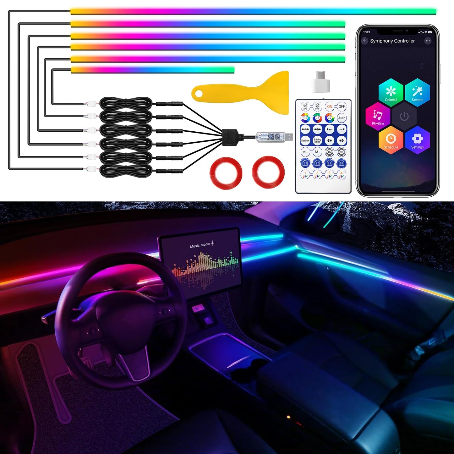 Tesla Model 3/Y/S/X Dreamcolor - Tira de luz LED de acrílico