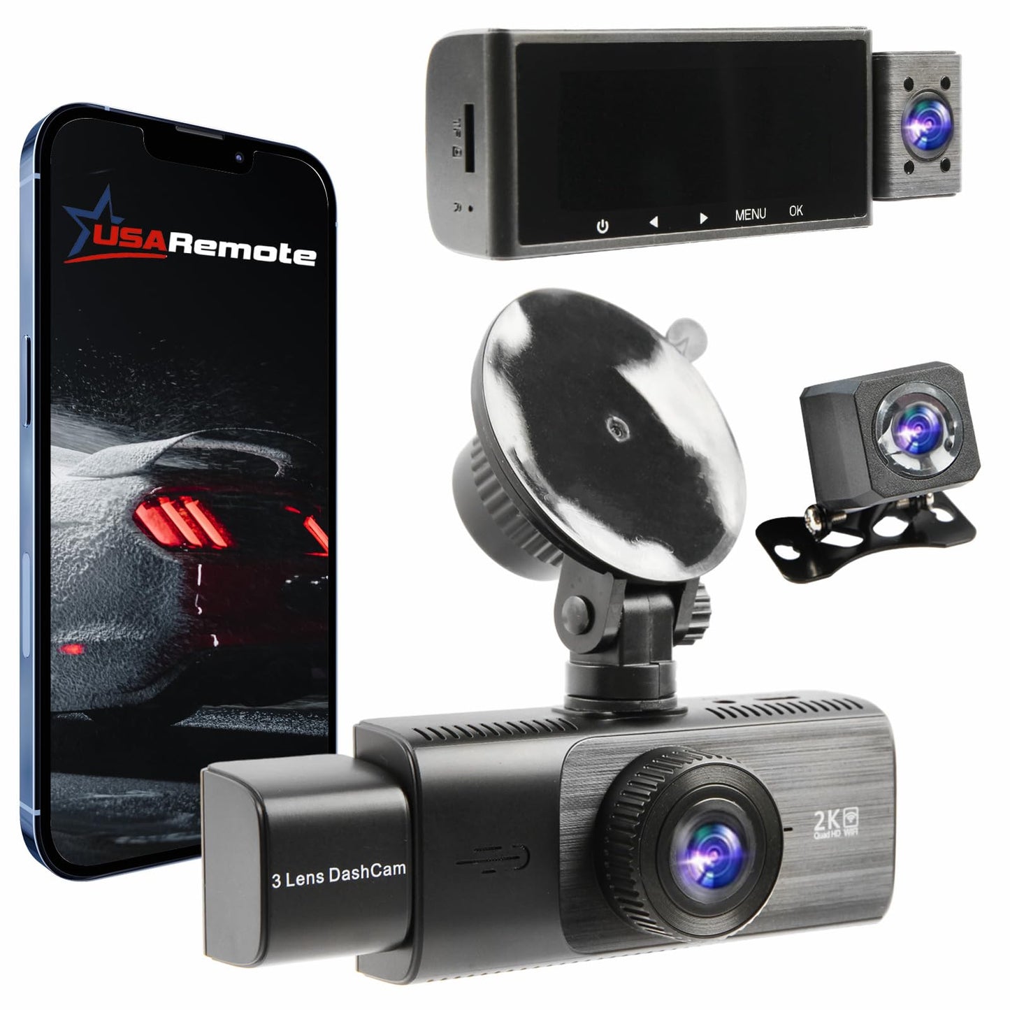 USARemote Dash Cam WDR 1440P+1080P+1080P 3Channel 3.16 pulga