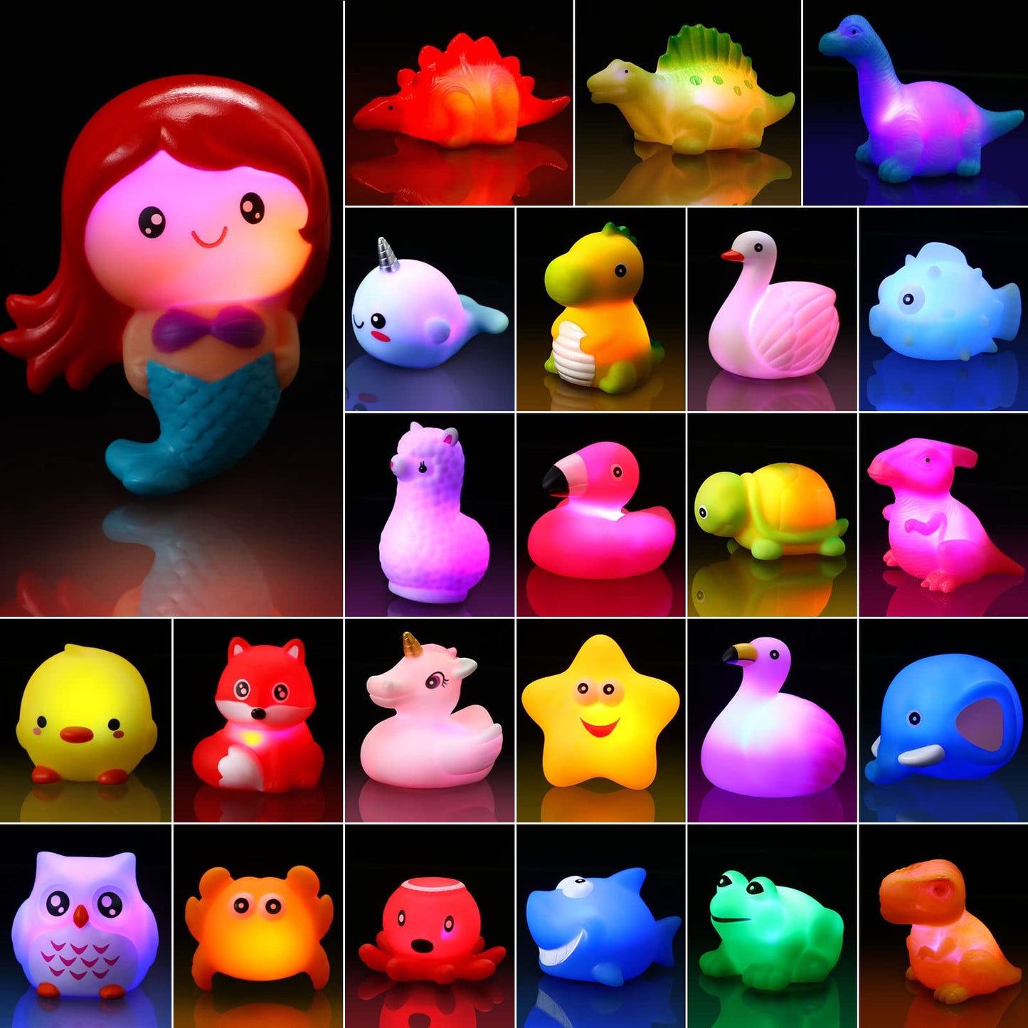 Paquete de 24 juguetes iluminados para el baño del bebé, juguetes flot